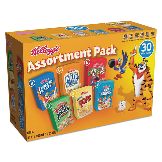 Kellogg's Breakfast Cereal Mini Boxes, Assorted, 2.39 oz Box, 30/Carton