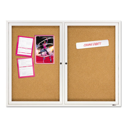 Quartet Enclosed Bulletin Board, Natural Cork/Fiberboard, 48 x 36, Silver Aluminum Frame