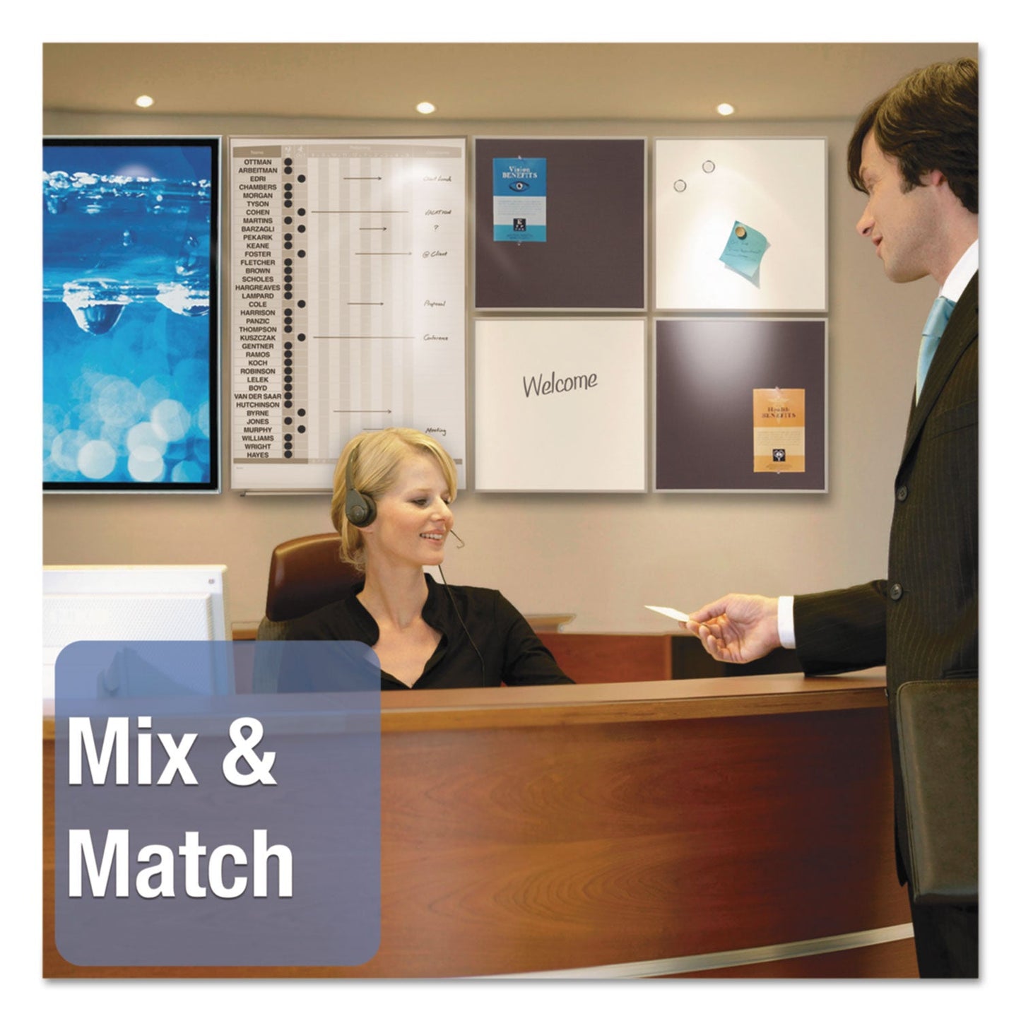 Quartet Matrix Magnetic Boards, Painted Steel, 48 x 31, White, Aluminum Frame