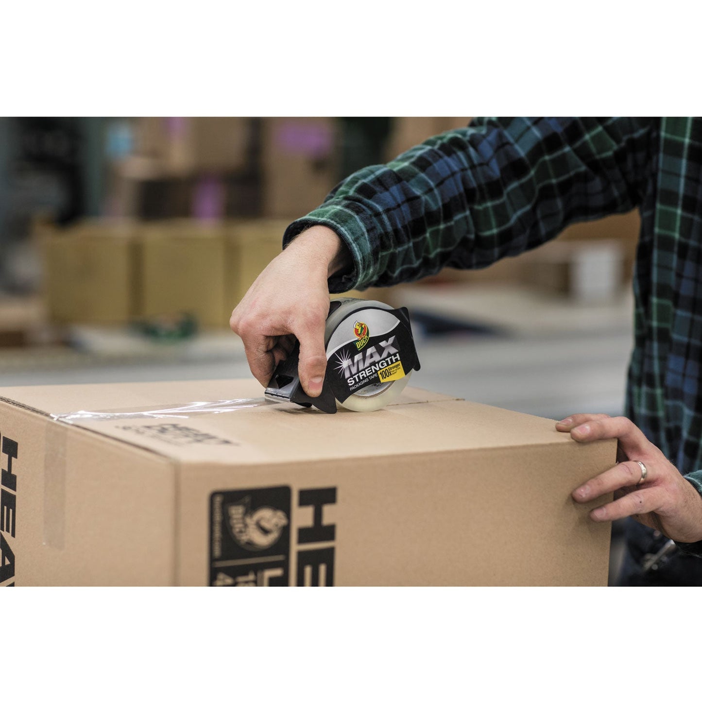 Duck MAX Packaging Tape with Dispenser, 3" Core, 1.88" x 54.6 yds, Crystal Clear
