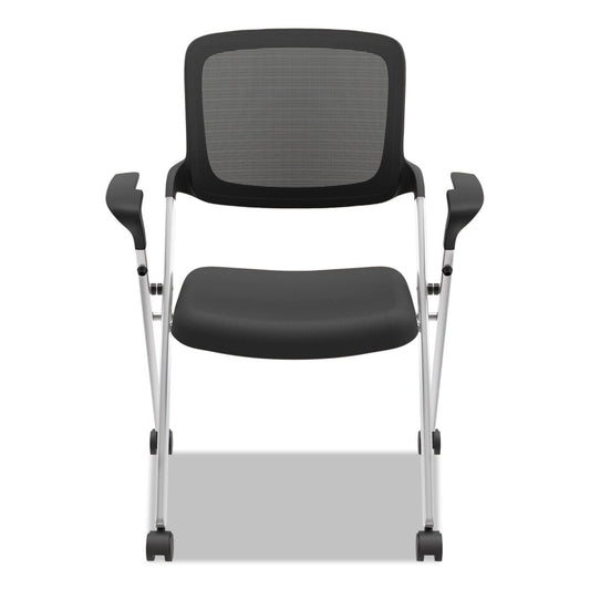 HON VL314 Mesh Back Nesting Chair, Supports Up to 250 lb, Black Seat/Back, Silver Base