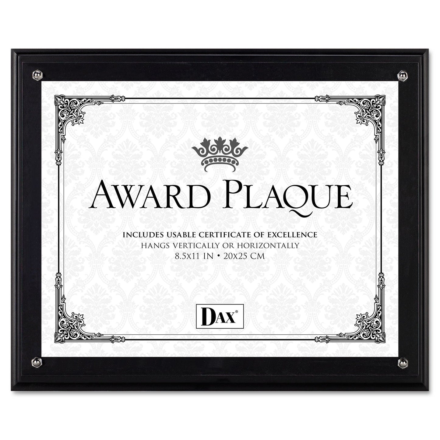 DAX Award Plaque, Wood/Acrylic Frame, Up to 8.5 x 11, Black