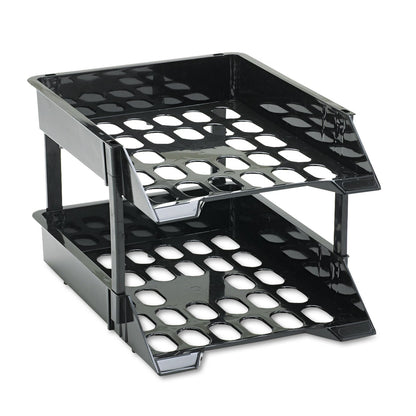 deflecto SuperTray Countertop Tray Set, 2 Sections, Letter to Legal Size Files, 11" x 14.88" x 2.5", Black, 2/Pack