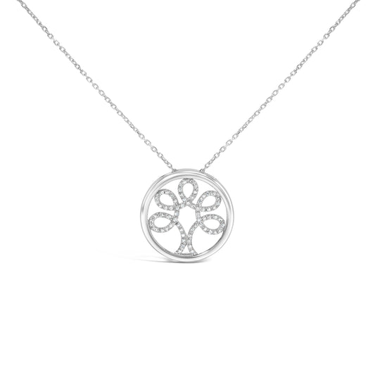 .925 Sterling Silver 1/10 Cttw Diamond Tree of Life Pendant Necklace (I-J Color, I3 Clarity)