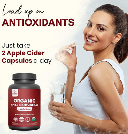 Organic Apple Cider Vinegar with The Mother – 1200mg Capsules for Optimal Wellness, GlutenFree, NonGMO, 120 Veggie Capsules – Zealthy Life