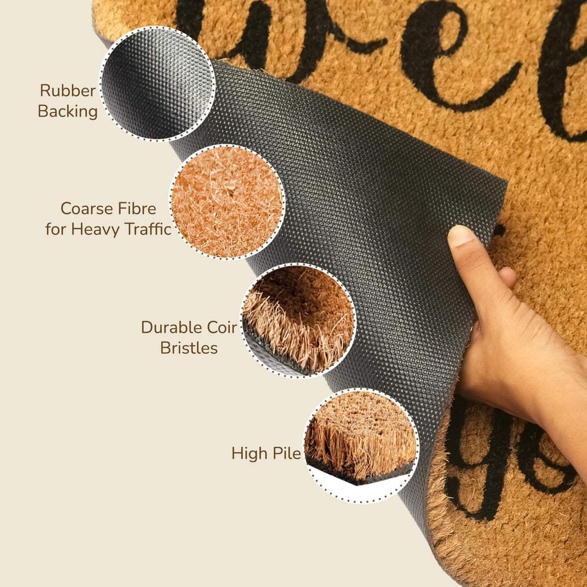 Coir Doormat Non-Slip PVC Backing 'Hope You Like Dogs' Print 30x17 in Beige & Black
