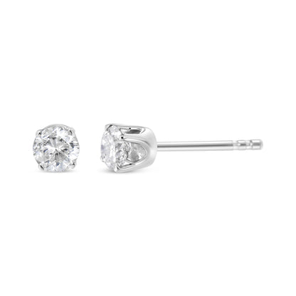 AGS Certified 14K White Gold 1.0 Cttw 4-Prong Set Brilliant Round-Cut Solitaire Diamond Push Back Stud Earrings (E-F Color, SI2-I1 Clarity)