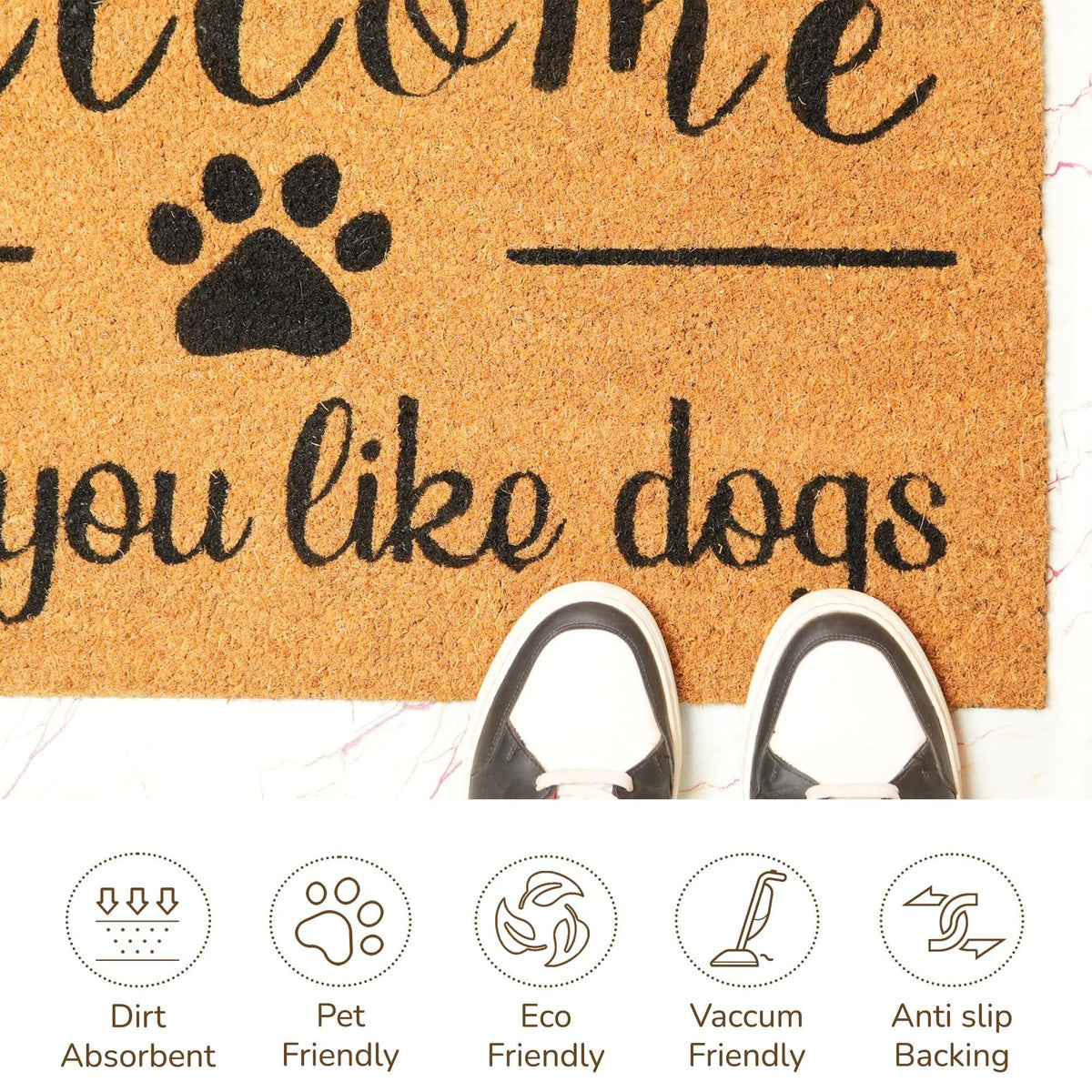 Coir Front Door mat with Hope You Like Dogs Print, 30x17x0.6