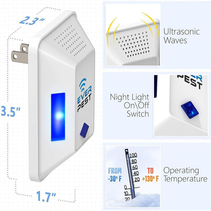 Ultrasonic Pest Control Repeller Plug in   2 Pack Device Repels Cockroach Cricket Bug Flea Fruit Flies Deterrent Ultrasound Insect Mice Roach Rat Scorpion Bat Squirrel Rodent Spider Wasp