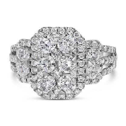 14K White Gold 2 1/4 Cttw Diamond Cocktail Cluster Ring (G-H Color, SI2-I1 Clarity) - Size 7