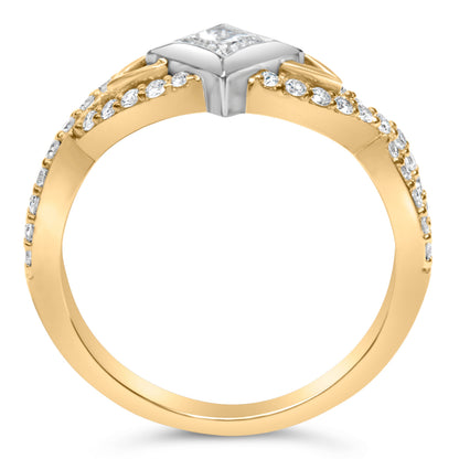 10K Two Tone Color 2/3 Cttw Diamond Kite and Twist Shank Ring (H-I Color,SI2-I1 Clarity)