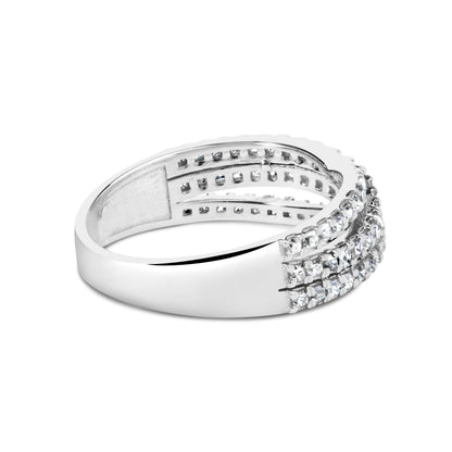 10K White Gold 3/4 Cttw Princess Natural Diamond Split Shank and Weave Band Ring (H-I Color, SI1-SI2 Clarity) - Ring Size 7