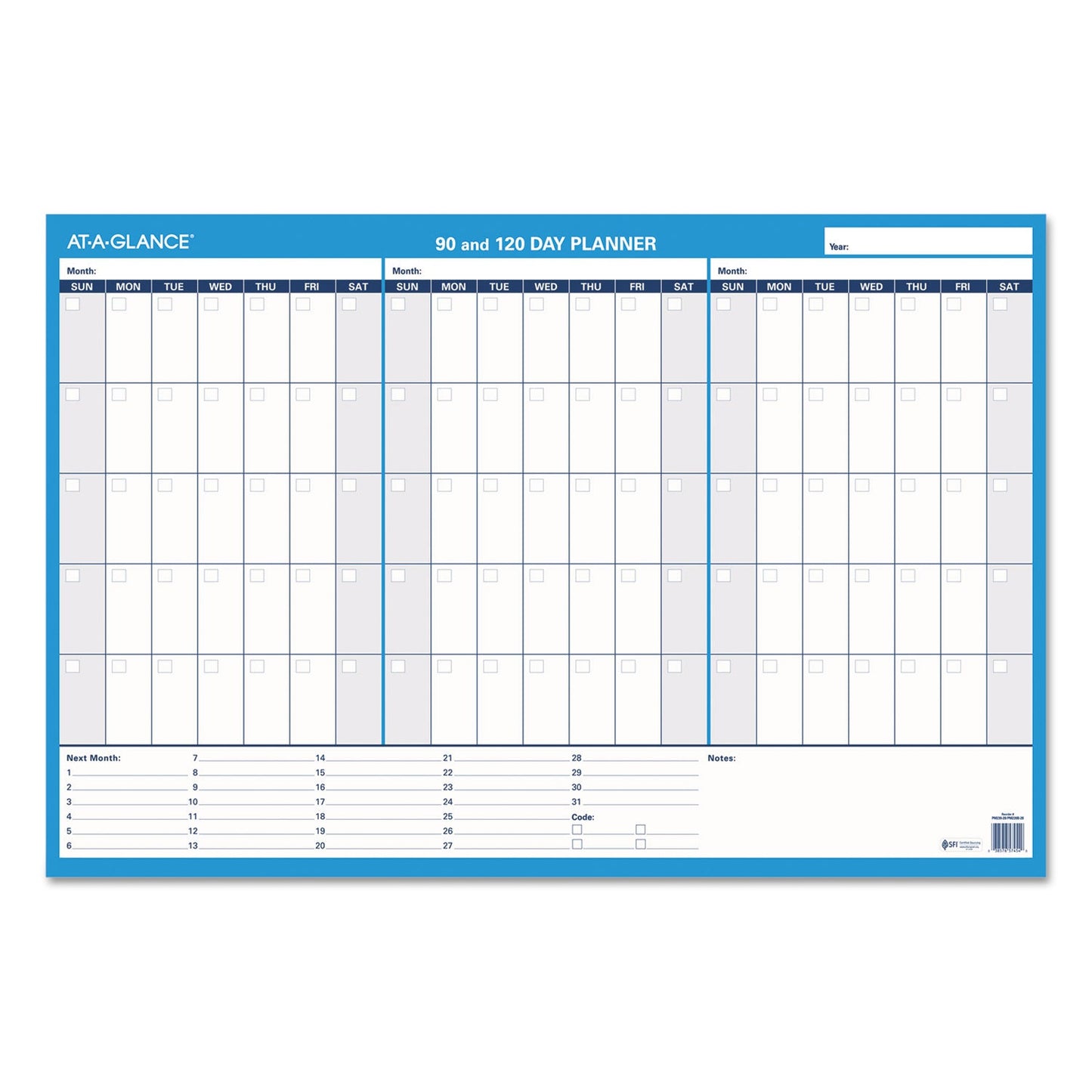AT-A-GLANCE 90/120-Day Undated Horizontal Erasable Wall Planner, 36 x 24, White/Blue Sheets, Undated