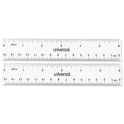 Universal Clear Plastic Ruler, Standard/Metric, 6" Long, Clear, 2/Pack