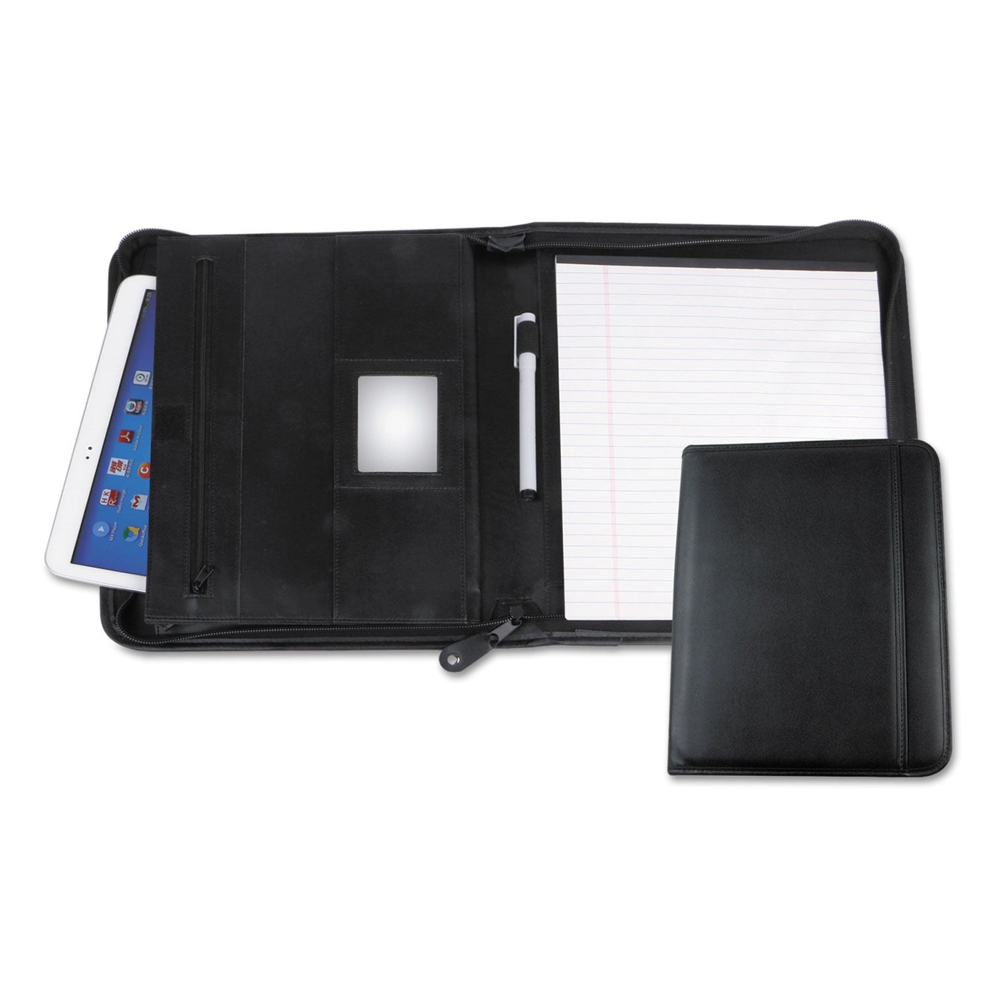 Universal Leather Textured Zippered PadFolio with Tablet Pocket, 10 3/4 x 13 1/8, Black
