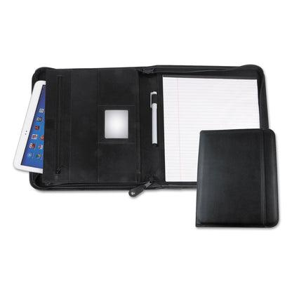 Universal Leather Textured Zippered PadFolio with Tablet Pocket, 10 3/4 x 13 1/8, Black
