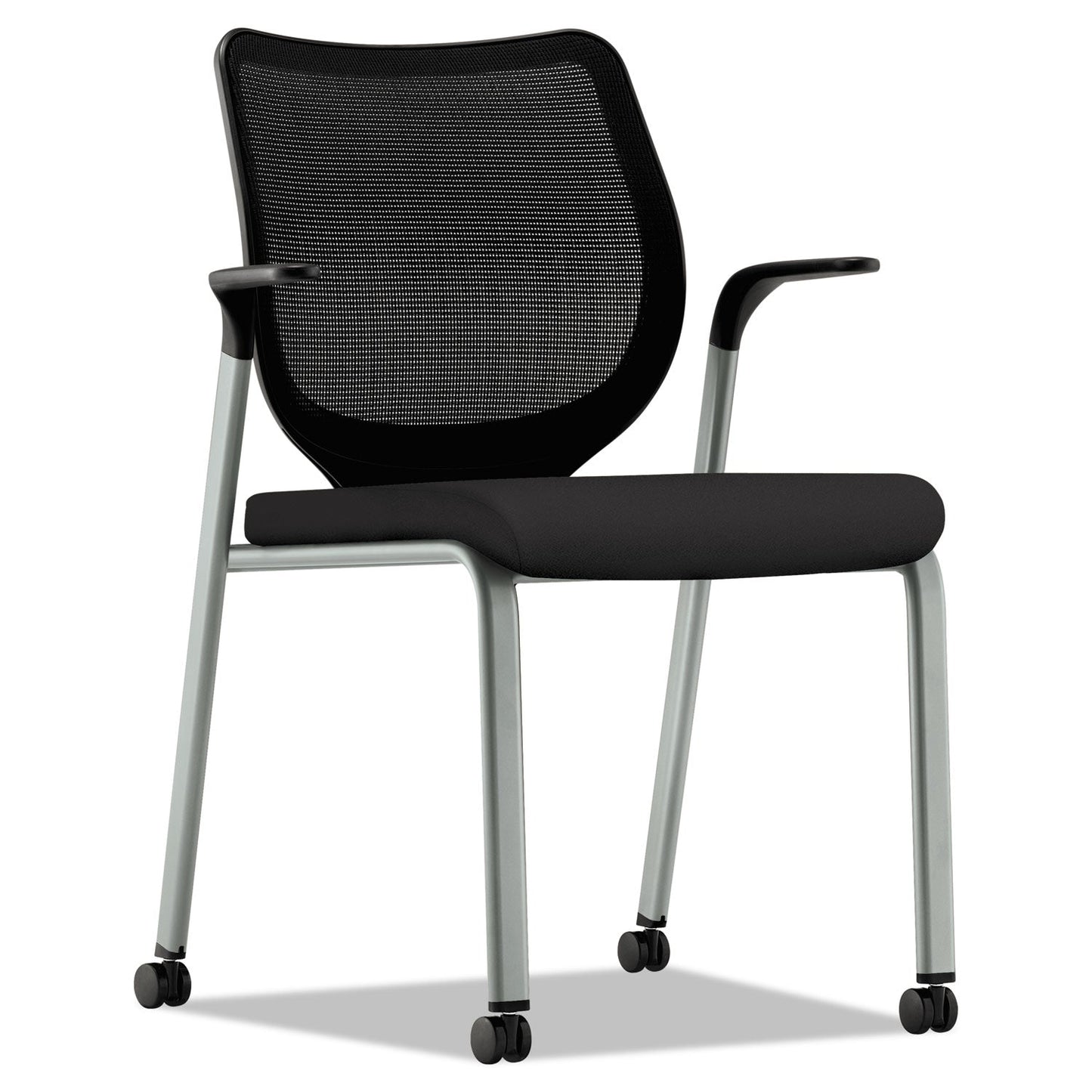 HON Nucleus Series Multipurpose Stacking Chair, ilira-Stretch M4 Back, Supports Up to 300 lb, Black Seat/Back, Platinum Base