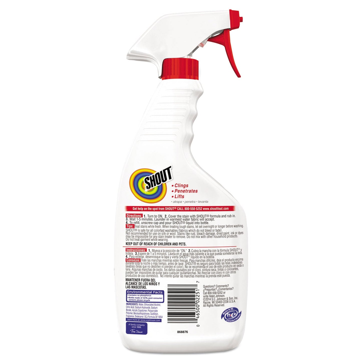 Shout Laundry Stain Treatment, 22 oz Spray Bottle, 8/Carton