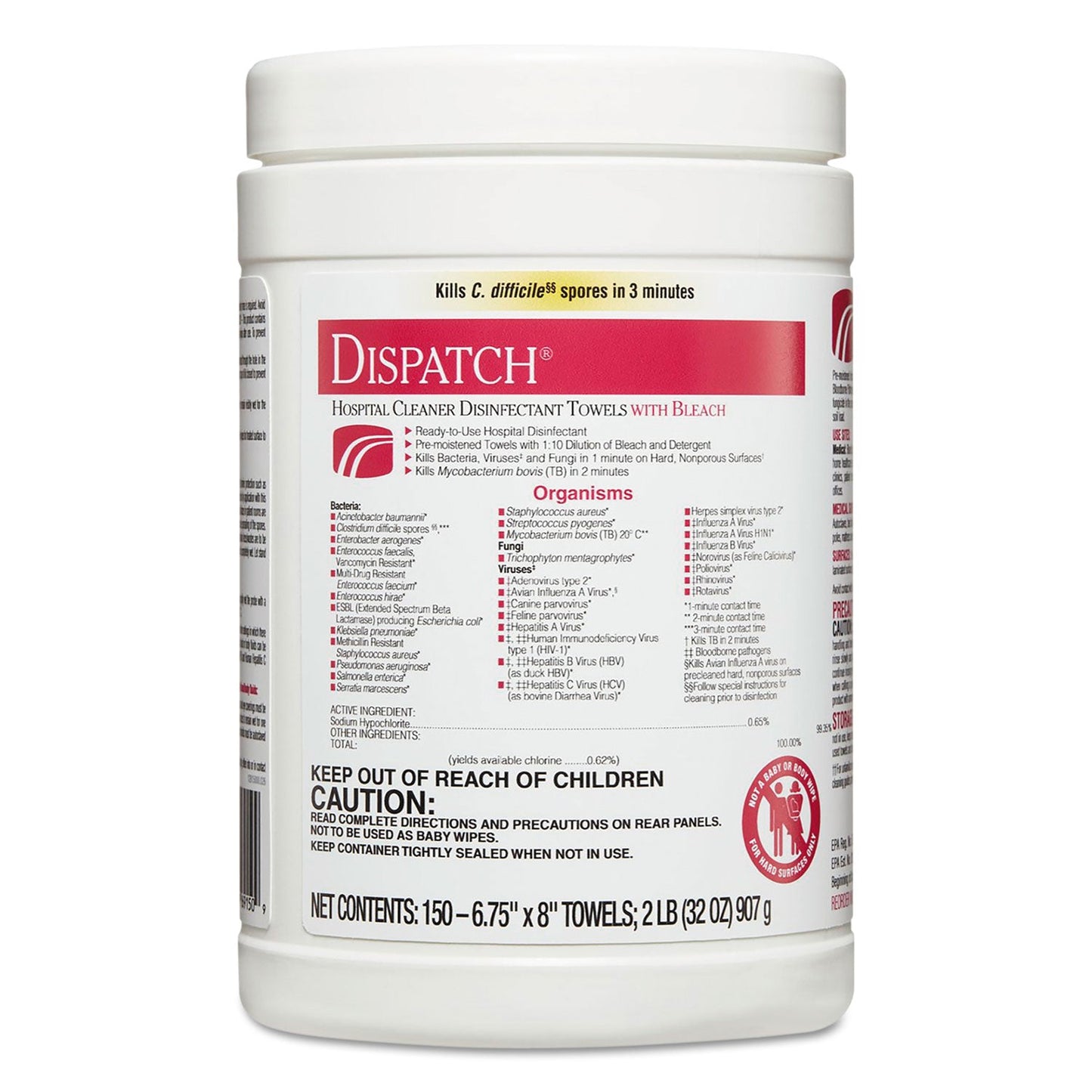 Clorox Dispatch Cleaner Disinfectant Towels, 6.75 x 8, 150/Canister