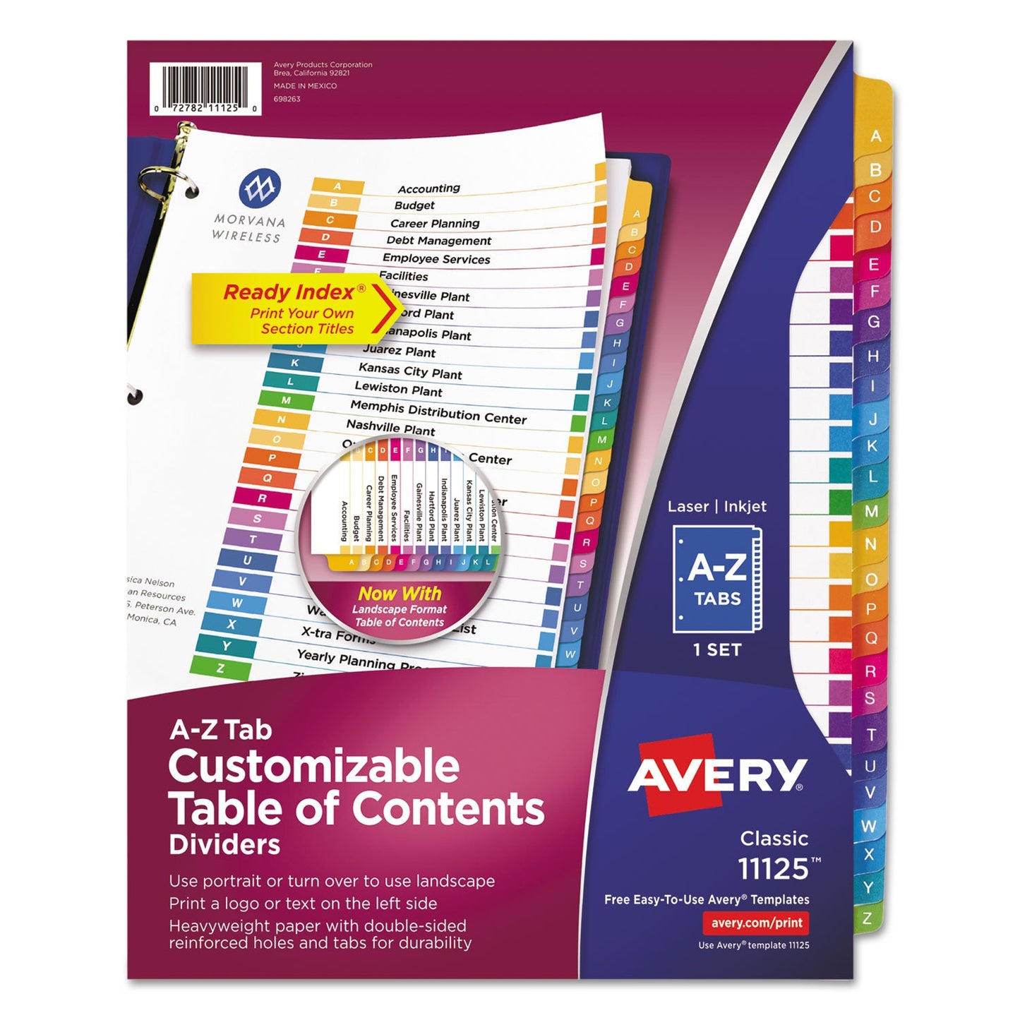 Avery Customizable TOC Ready Index Multicolor Tab Dividers, 26-Tab, A to Z, 11 x 8.5, White, Traditional Color Tabs, 1 Set