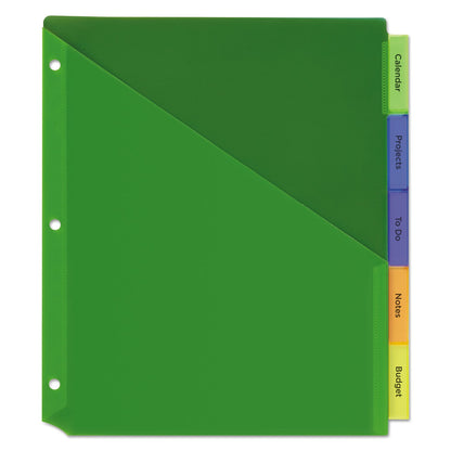Avery Insertable Big Tab Plastic 1-Pocket Dividers, 5-Tab, 11.13 x 9.25, Assorted, 1 Set