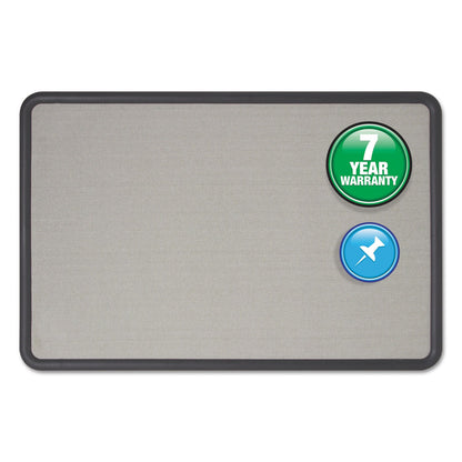 Quartet Contour Fabric Bulletin Board, 48 x 36, Gray Surface, Black Plastic Frame