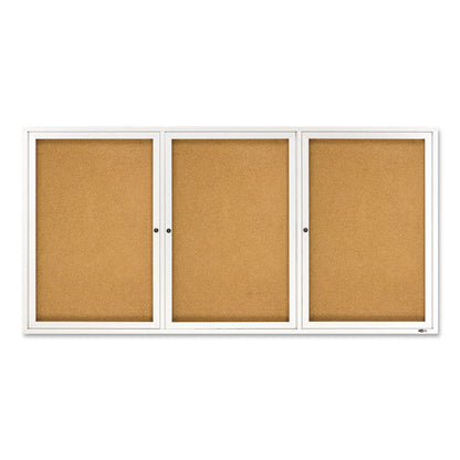Quartet Enclosed Bulletin Board, Natural Cork/Fiberboard, 72 x 36, Silver Aluminum Frame