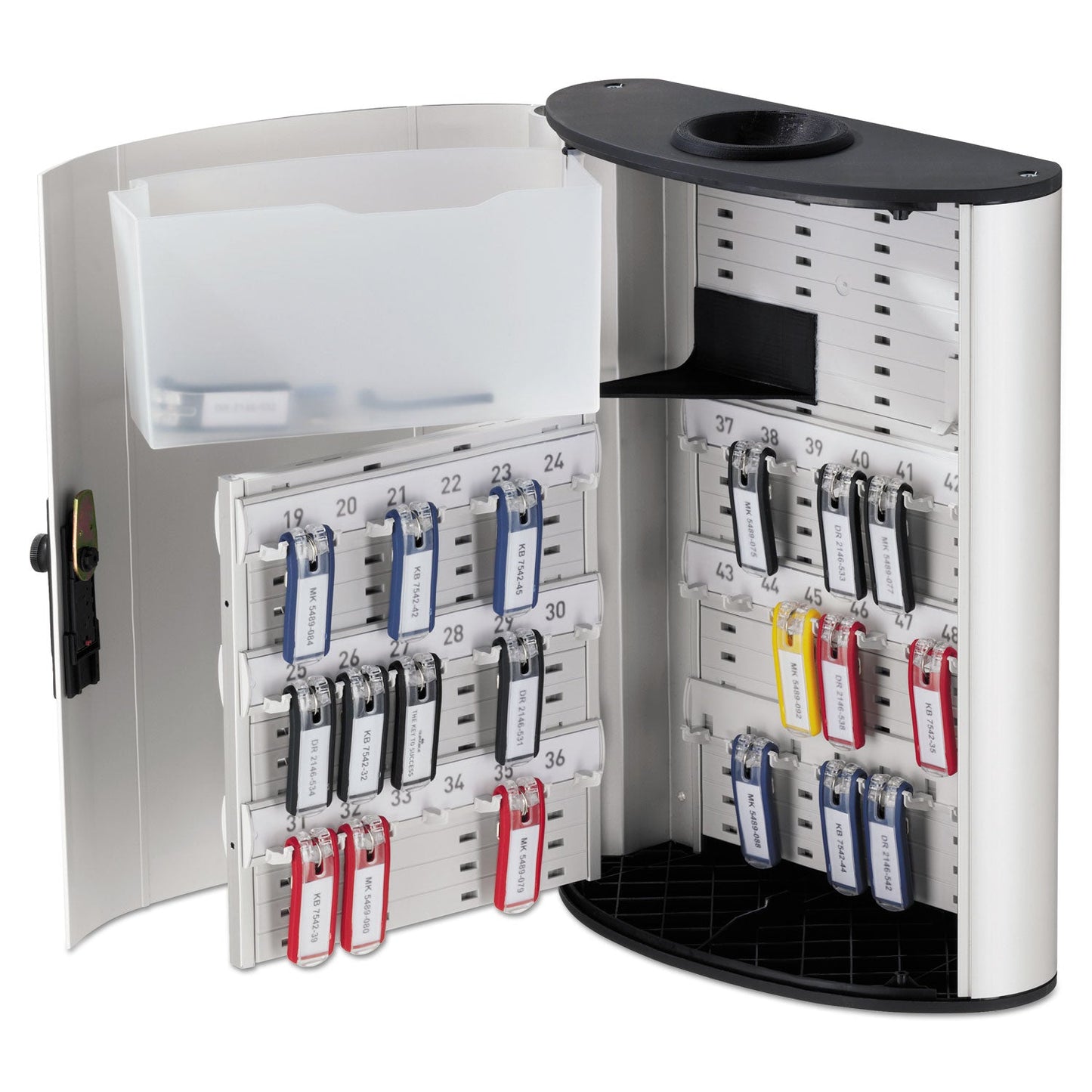 Durable Key Box Plus, 54-Key, Brushed Aluminum, Silver, 11.75 x 4.63 x 15.75