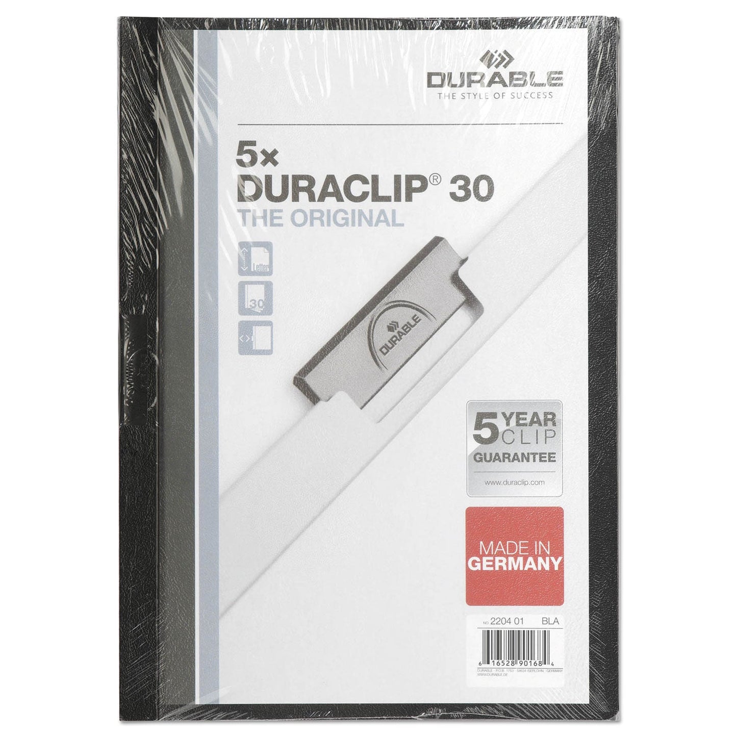 Durable DuraClip Report Cover, Clip Fastener,  8.5 x 11, Clear/Black, 5/Pack