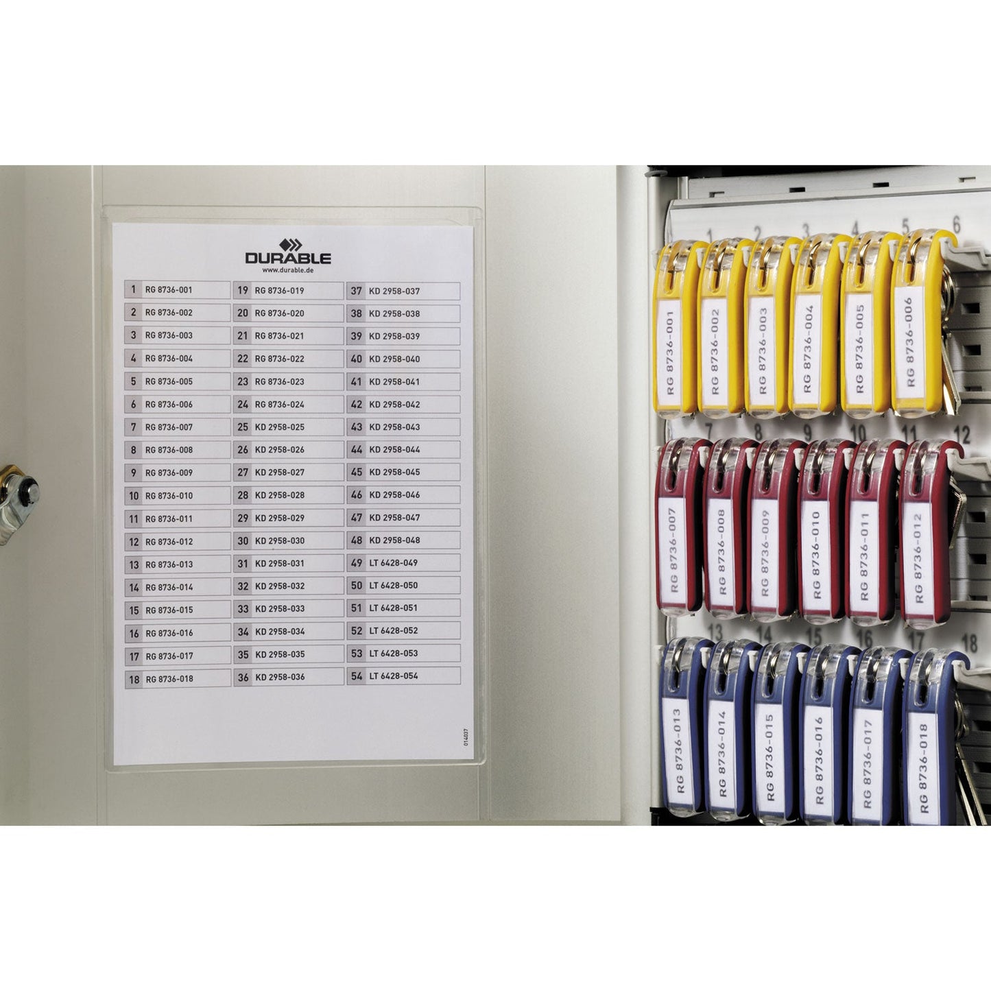 Durable Locking Key Cabinet, 36-Key, Brushed Aluminum, Silver, 11.75 x 4.63 x 11