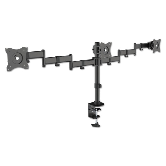 Kantek Articulating Triple Monitor Arms, For 13" to 27" Monitors, 360 deg Rotation, 45 deg Tilt, 180 deg Pan, Black, Supports 18 lb