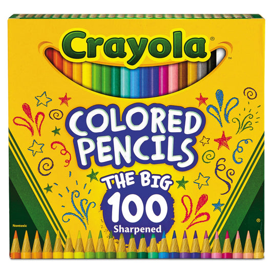 Crayola Long-Length Colored Pencil Set, 3.3 mm, 2B (#1), Assorted Lead/Barrel Colors, 100/Pack