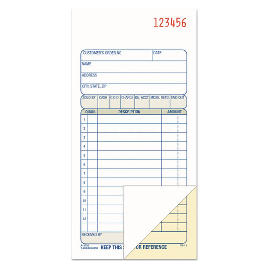Adams Two-Part Sales Book, Two-Part Carbon, 3.38 x 6.69, 1/Page, 50 Forms