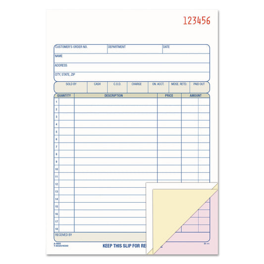 Adams TOPS Sales/Order Book, Three-Part Carbonless, 7.95 x 5.56, 1/Page, 50 Forms