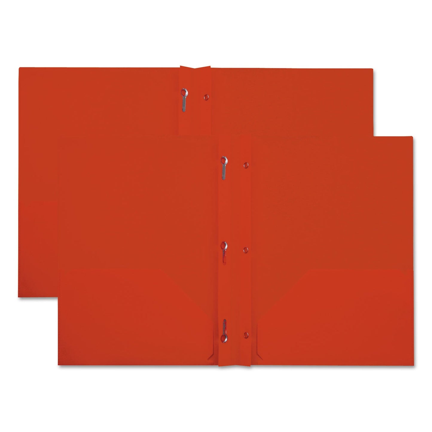 Universal Plastic Twin-Pocket Report Covers, Three-Prong Fastener, 11 x 8.5,  Red/Red, 10/Pack