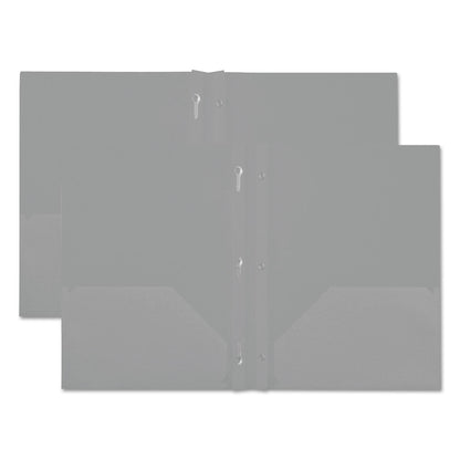 Universal Plastic Twin-Pocket Report Covers with Three-Prong Fastener, 11 x 8.5, White/White, 10/Pack