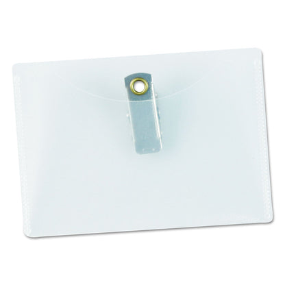 Universal Clear Badge Holders w/Garment-Safe Clips, 2 1/4 x 3 1/2, White Inserts, 50/Box