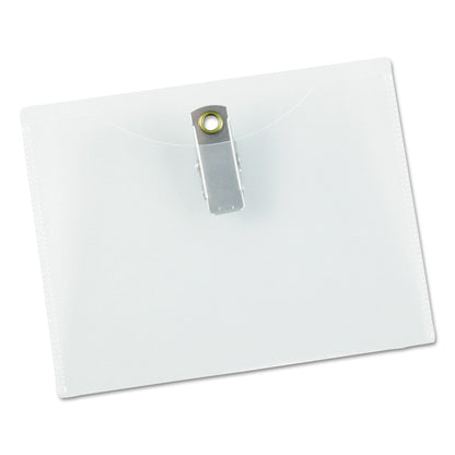 Universal Clear Badge Holders w/Garment-Safe Clips, 3 x 4, White Inserts, 50/Box