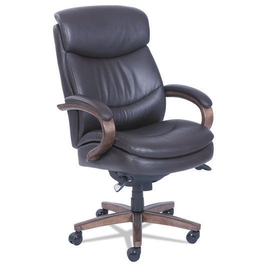 La-Z-Boy Woodbury High-Back Executive Chair, Supports Up to 300 lb, 20.25" to 23.25" Seat Height, Brown Seat/Back, Weathered Sand Base