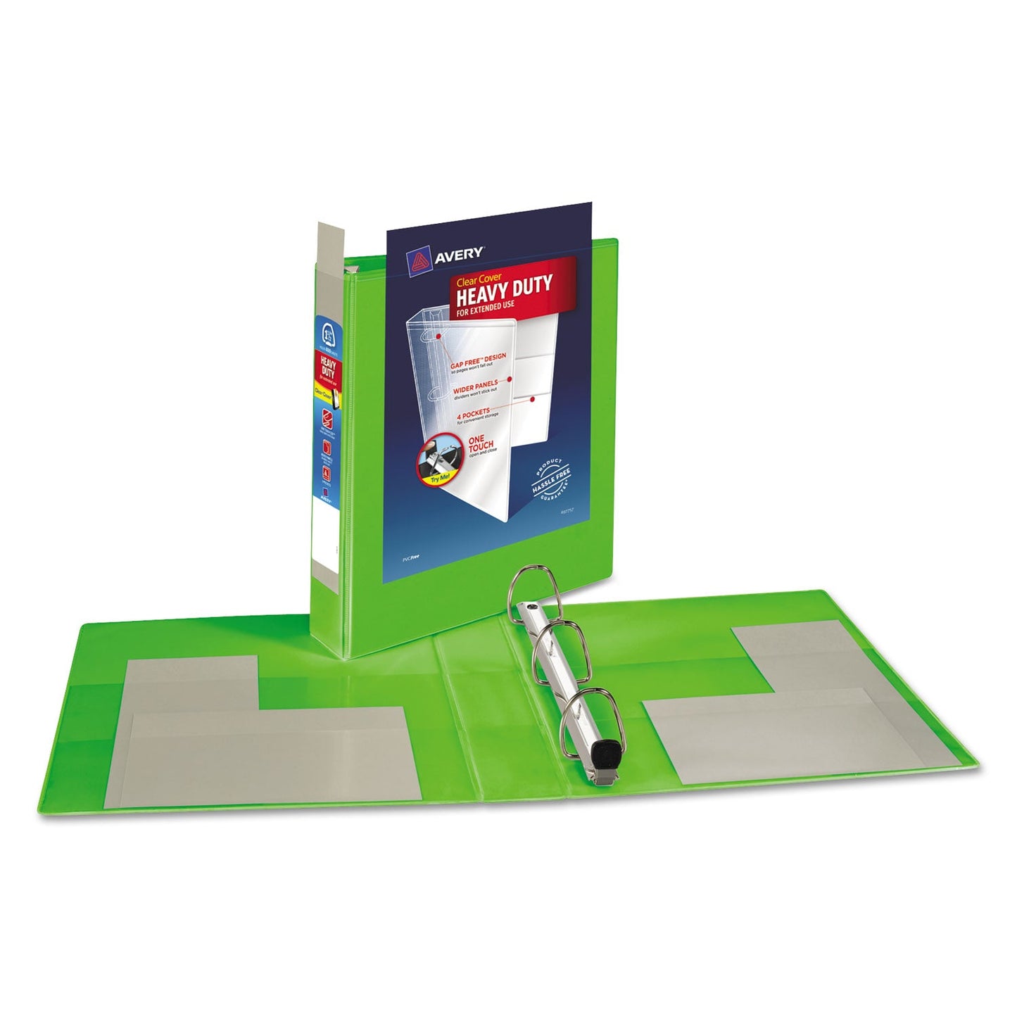 Avery Heavy-Duty View Binder with DuraHinge and One Touch EZD Rings, 3 Rings, 1.5" Capacity, 11 x 8.5, Chartreuse