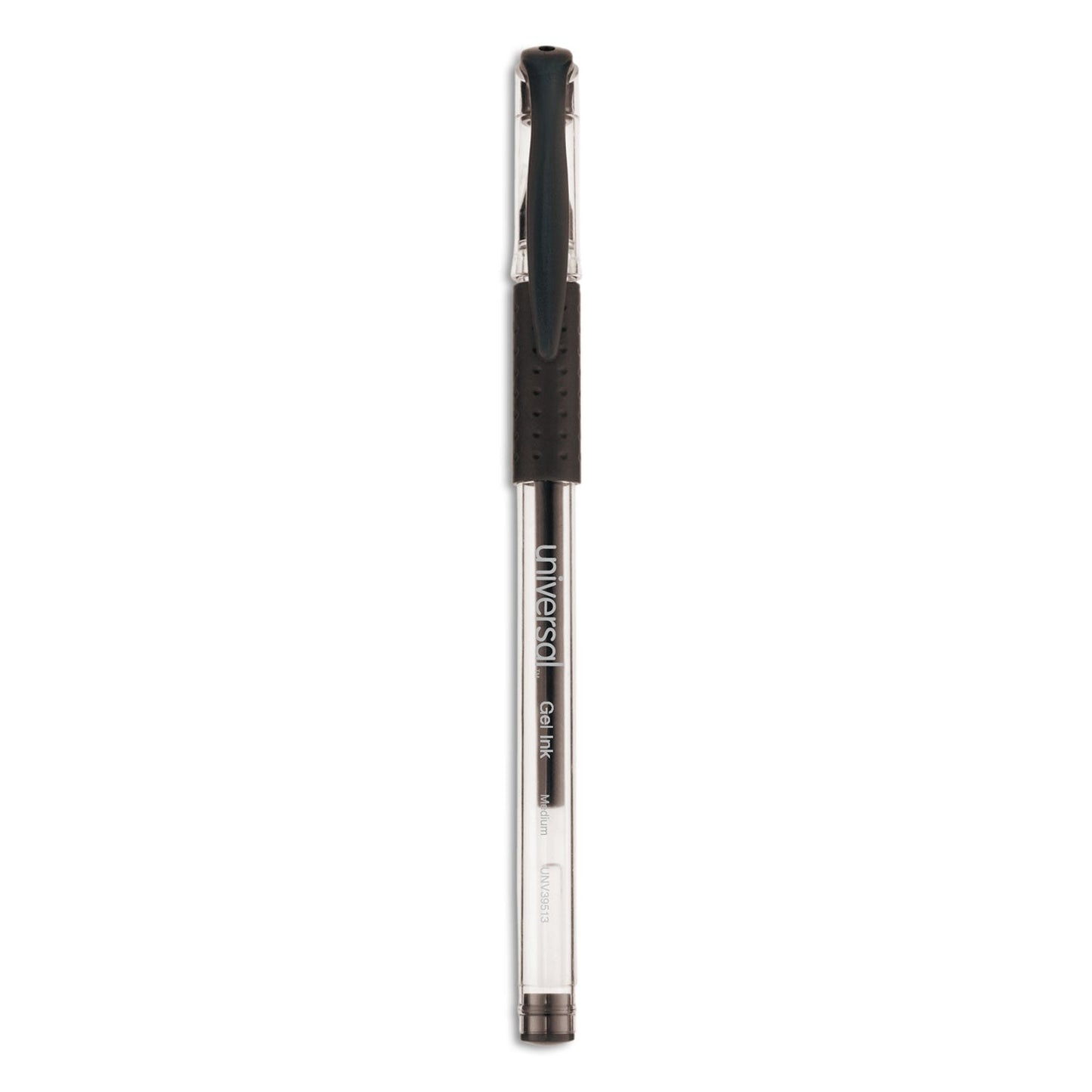 Universal Comfort Grip Gel Pen, Stick, Medium 0.7 mm, Black Ink, Clear Barrel, 60/Pack