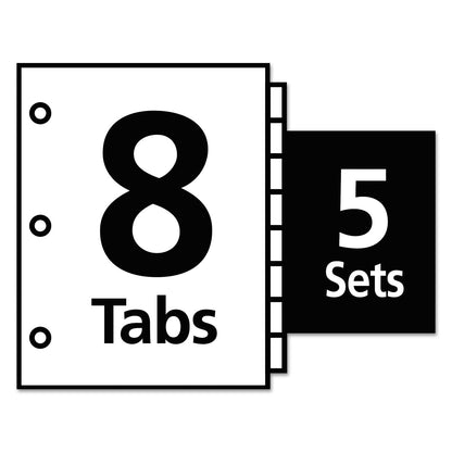 Office Essentials Index Dividers with White Labels, 8-Tab, 11 x 8.5, White, 5 Sets