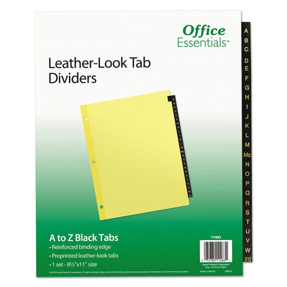 Office Essentials Preprinted Black Leather Tab Dividers, 25-Tab, A to Z, 11 x 8.5, Buff, 1 Set