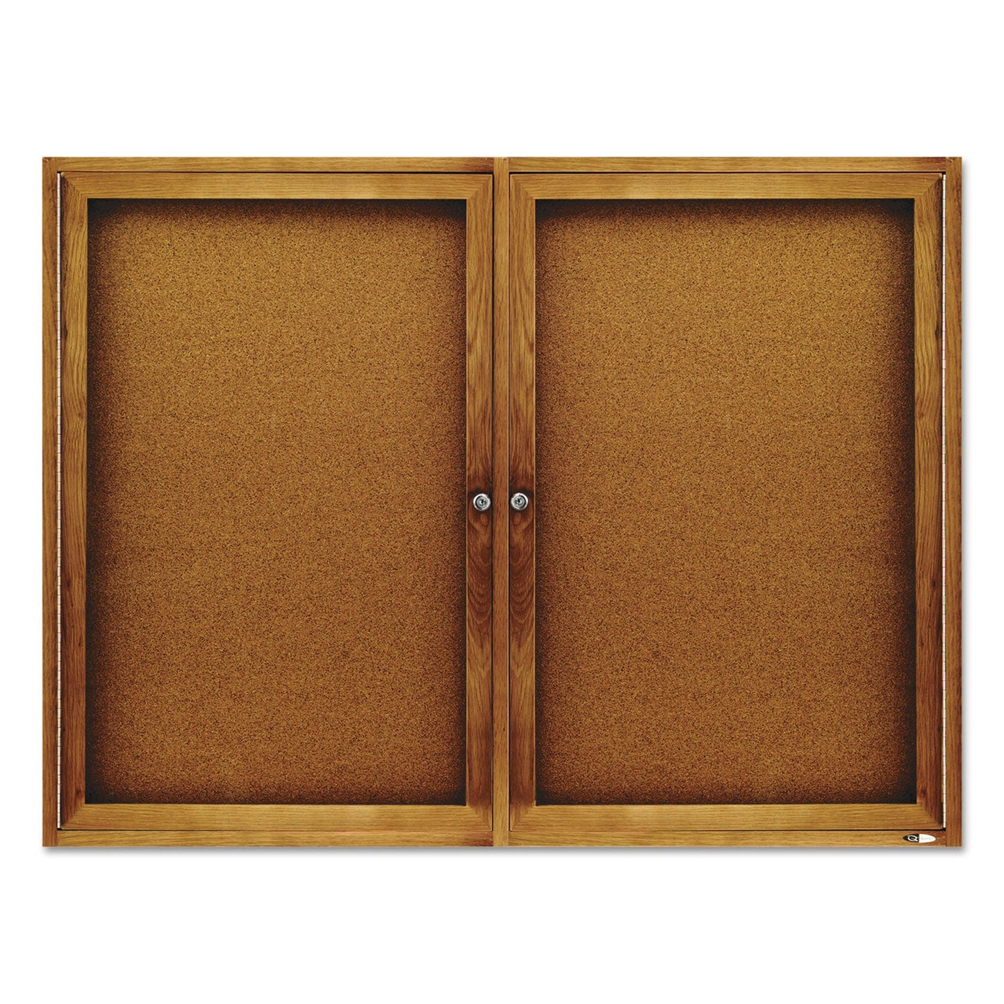 Quartet Enclosed Bulletin Board, Natural Cork/Fiberboard, 48 x 36, Oak Frame