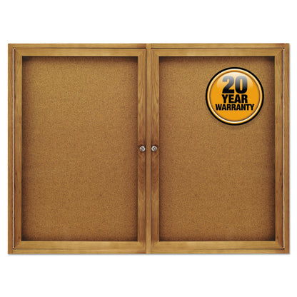 Quartet Enclosed Bulletin Board, Natural Cork/Fiberboard, 48 x 36, Oak Frame