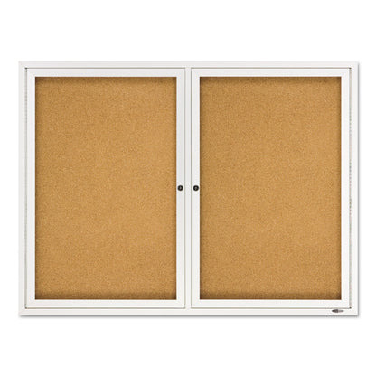 Quartet Enclosed Bulletin Board, Natural Cork/Fiberboard, 48 x 36, Silver Aluminum Frame