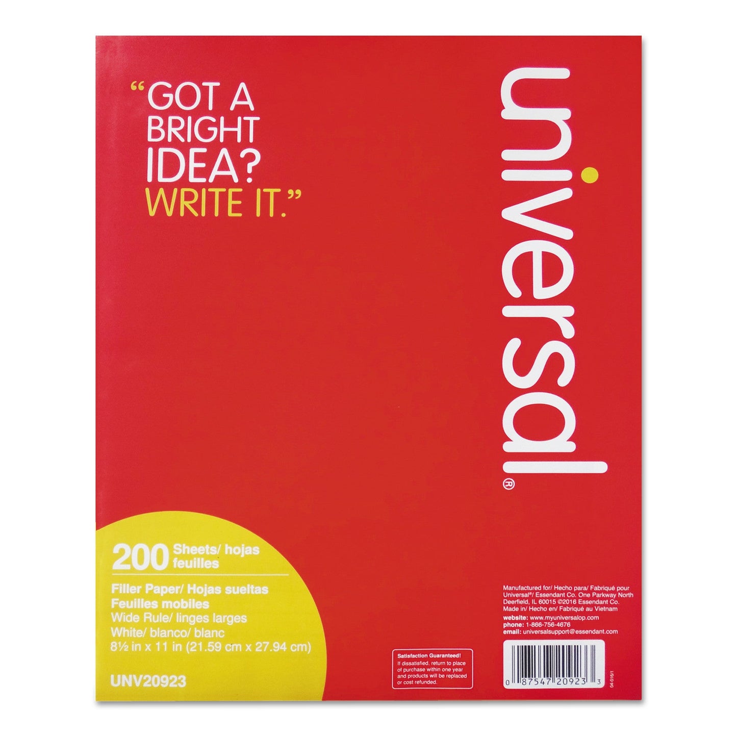 Universal Filler Paper, 3-Hole, 8.5 x 11, Wide/Legal Rule, 200/Pack