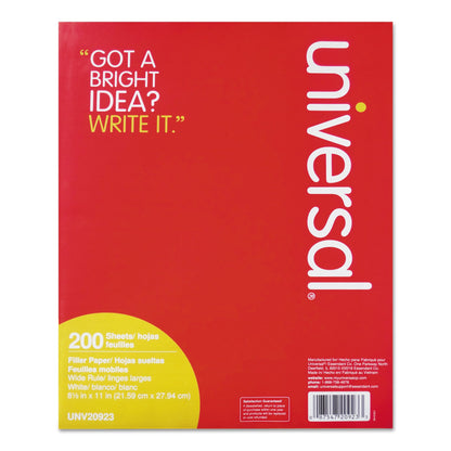 Universal Filler Paper, 3-Hole, 8.5 x 11, Wide/Legal Rule, 200/Pack