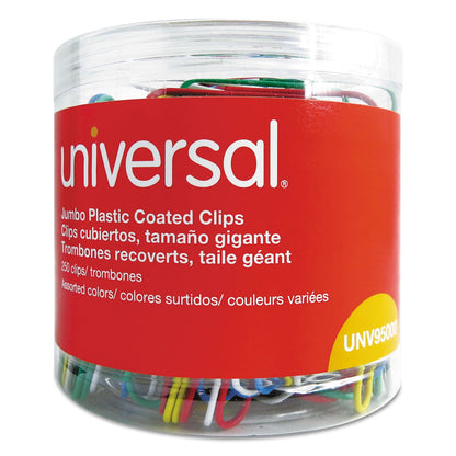 Universal Plastic-Coated Paper Clips, Jumbo, Assorted Colors, 250/Pack
