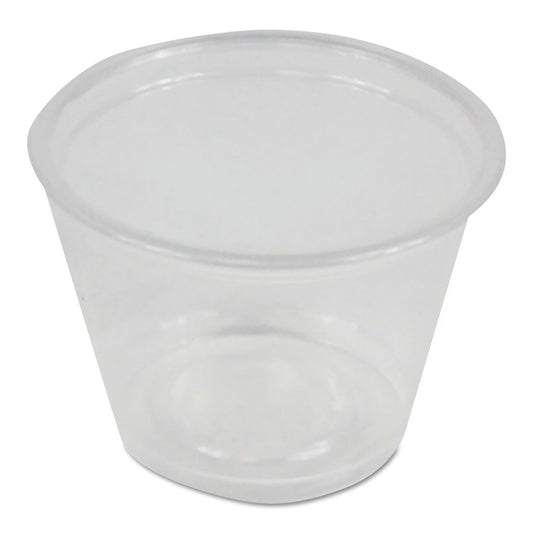 Boardwalk Souffle/Portion Cups, 1 oz, Polypropylene, Clear, 20 Cups/Sleeve, 125 Sleeves/Carton